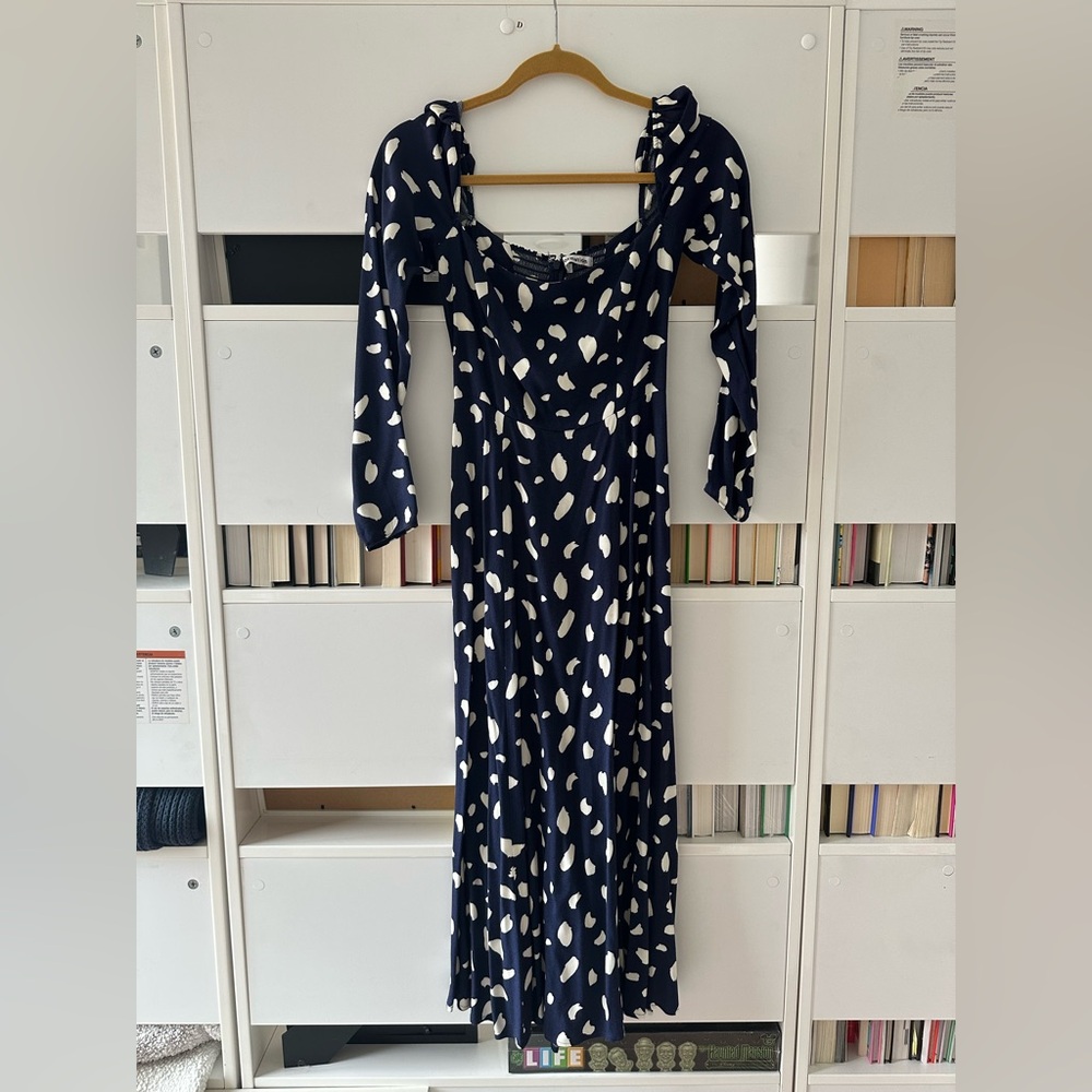Reformation Sigmund Splatter Print Midi Dress 0 Navy & White Influencer Favorite